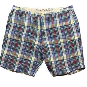 Tommy Bahama 40 Plaid Multi Color‎ Shorts Pockets Zipper Linen Blend